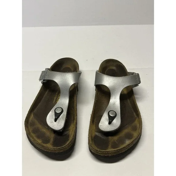 Birkenstock GIZEH Toe-Post Flat Sandals EU 39 Womens 8 Pewter Silver Birko-Flor - Picture 2 of 8